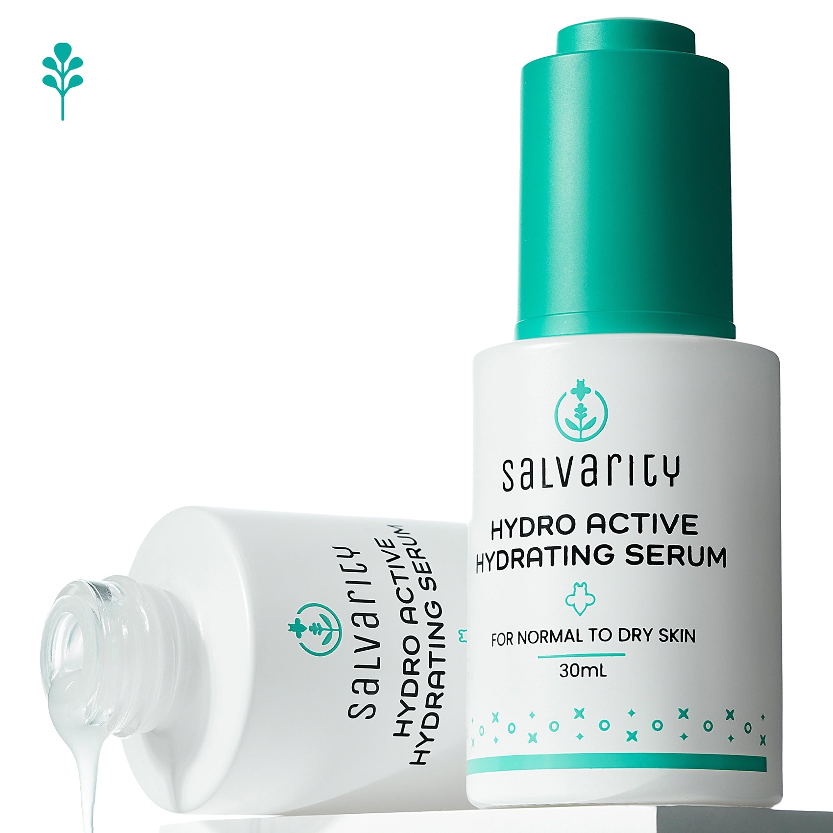 Salvarity Hydro Active Hydrating Serum bottle and cap on a white background