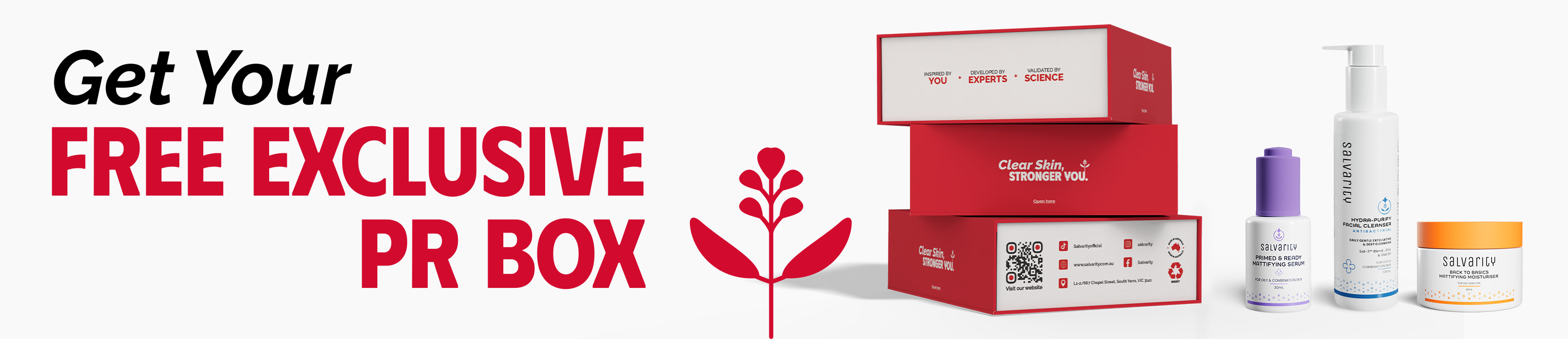 Promotional image for a free exclusive PR box with skincare products for retail