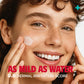 Person applying cream to face with text 'As Mild as Water' and '0.0 Dermal Irritation Score'.