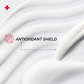 Skincare 'ANTIOXIDANT SHIELD' text with a logo on a white background